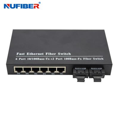 China 10/100M 6 port rj45+2 fiber port dual fiber SM 1310nm 20km optical fiber ethernet switch for sale