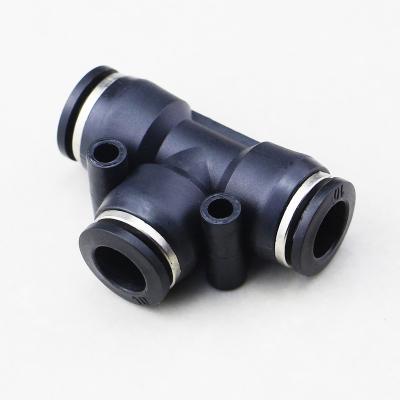 China Hotels 3 Way Tape 4mm To 16mm T Fittings PE Pneumatic Accessories Pitch Pneumatic Air Hose Connector Fitting Plastic for sale