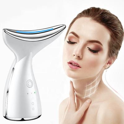 China Anti Wrinkle Lifting Reduce Facial Massager Neck Massager 3 Color LED Photon Therapy Facial Skin Care Neck Lifting Anti Wrinkle To Reduce Double Chin EMS Tighten Beauty Device for sale