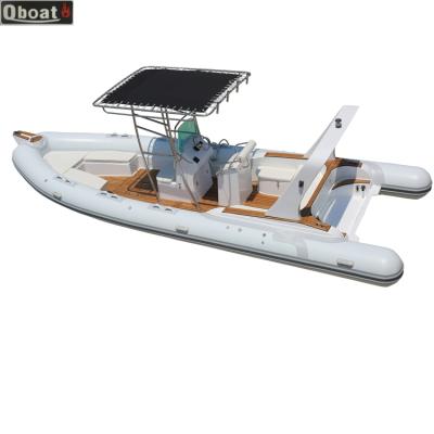 China CE RIB760 fiberglass v-shape fiberglass Hull Rescue Rigid Inflatable CE RIB760 hypalon Oceandeep boat for sale