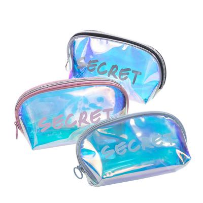 China NATIONAL PVC Cosmetic Bag Laser Hologram Transparent Toiletry Bag Pouch Exist Iridescent Bag for sale