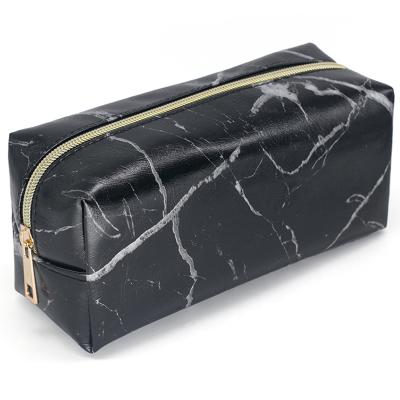 China Vintage Makeup Black Cosmetic Bag Small Cosmetic Case For Purse Waterproof Marble Pattern Cosmetic Pouch for sale