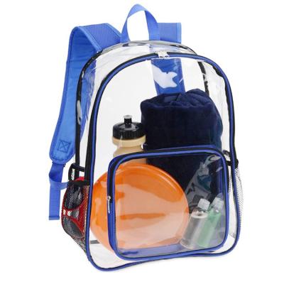 China Anti-theft Clear Transparent PVC Backpack School Kid Backpack Outdoor Bag With Blue Trim for sale