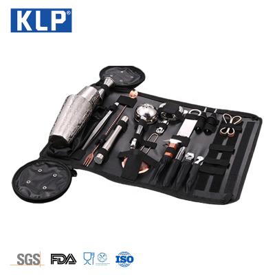 China Viable Bartender Amazon KLP Custom 304 Stainless Steel Cocktail Kit and Waterproof Bartender Tool Kit Home Bar PVC Bag Set for sale