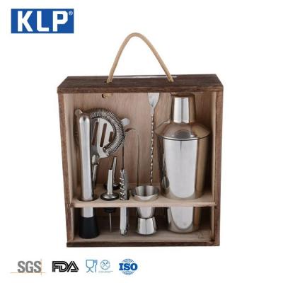 China Viable KLP Mirror Stainless Steel Bartender Kit Bar Accessories Cocktail Shaker Bar Tool Kits for sale