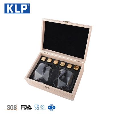 China KLP Viable Whiskey Stones and Bar Set 6pcs Chill Stone with 2 Whiskey Glass Wooden Box Set Sublimation Blanks for sale