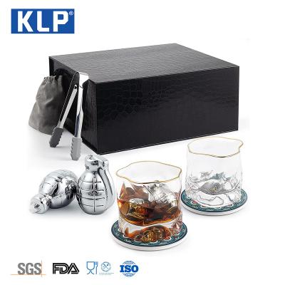 China Viable KLP China Factory Engraved Pomegranate Shaped Whiskey Wine Stones Chilling Reusable Stainless Steel Ice Cube Stone For Bar for sale