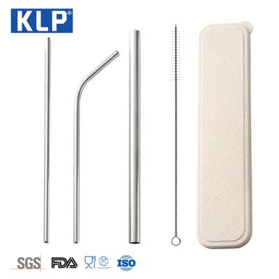 China KLP New Product 304 Sustainable Silver Straw Set Metal Straw Set Stainless Steel Metal Straws for sale