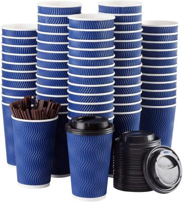 China Disposable Disposable Coffee Cups with Lids and Straws - 16 oz (90 Set) Hot Paper Coffee Cup with Lid for Drinks Insulated Ripple Cups for sale