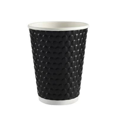 China Disposable 12oz Custom Printed Dot Embossed Double Walled Disposable Paper Cup For Coffee Hot Cup for sale