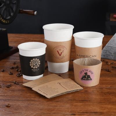 China Disposable Paper Cup Coffee Cup Jacket Insulated Coffee Drinks Holder Disposable Corrugated Cardboard For 12oz/16oz Paper Cup for sale