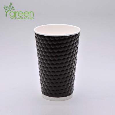 China Hot Drinks 16oz Black Disposable Bubble Embossed Paper Coffee Cup for sale