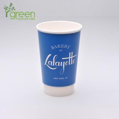 China Recyclable Copy Your Own Hot Design Double 16oz Disposable Wall Coffee Paper Cup for sale