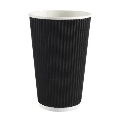 China Disposable 500ml Disposable Heat Insulated Ripple Vertical Black Wallpaper Cup for sale