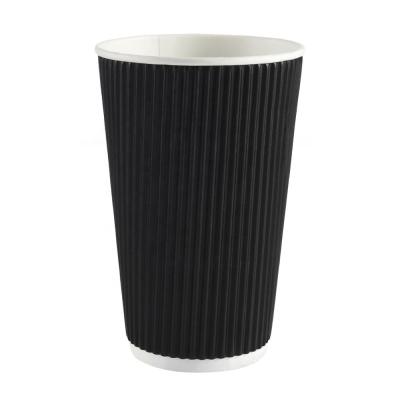 China Black 16oz Ripple Paper Cup Eco Friendly Biodegradable Paper Cup And Cold Drink Cup for sale