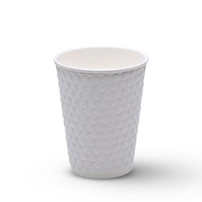 China Disposable Single White 12oz PE Coated Double Wall Embossed Insulated Hot Drinks Cups for sale