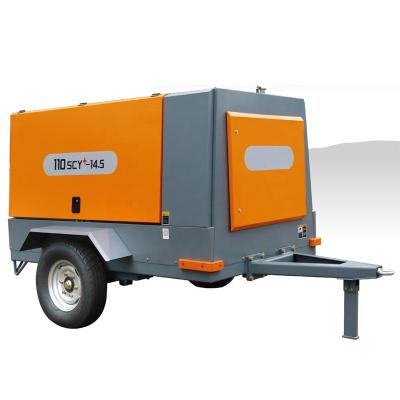 China Hot Selling Lubricated 110SCY 14.5bar Diesel Engine Portable Extraction Screw Air Compressor with Wheels for sale