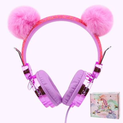 China URIZONS Gaming Unicorn Cartoon Cat Children Kids Comfortable Wearing Bling Earphone 3.5mm Cable With Microphone for sale