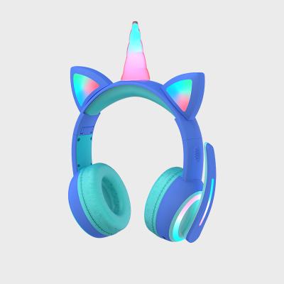 China Comfortable Wearing Children's Headphone Luminous Cartoon Cat Ears Unicorn Learning Game To Protect Cable Ears With Microphone for sale