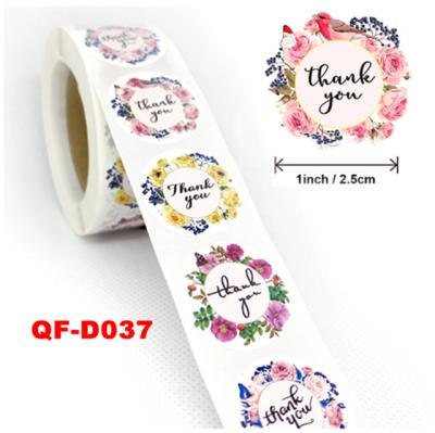 China 500 PCS Waterproof 500 PCS Floral Circle Adhesive I Thank You Stickers Label Roll With 4 Style Each Kind for sale