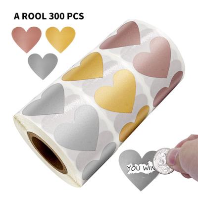 China Waterproof 300Pcs Heart Shape Gold Silver Stickers Stamp Envelopes Cards Papers Scrapbooking Love Scratch Off Labels Stationery Decor for sale