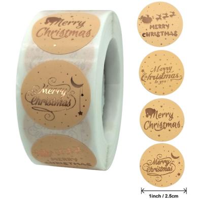 China Waterproof 1 Inch Stickers 500PCS Kraft Paper Printed Adhesive Label Stickers Merry Christmas Roll Gift Bag Packaging Labels Sticker for sale