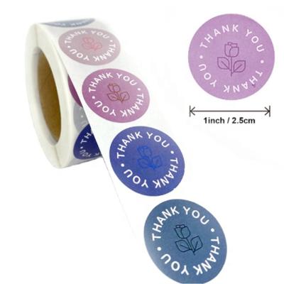 China Lily Adhesive Label Paper Roll Thank You Waterproof 500 PCS I Thumb Stickers in 4 Background Colors for sale