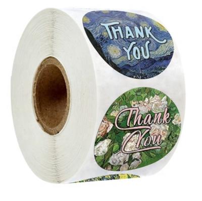 China 500 PCS I Inch Oil Painting Waterproof Adhesive Thank You Stickers Label Roll In 4 Style for sale