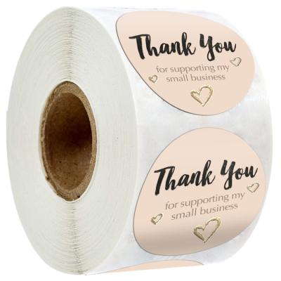 China Hot Selling Waterproof Good Printing Self Adhesive 1.5 Inch Round Pink Thank You Roll Packaging Paper Label Sticker for sale