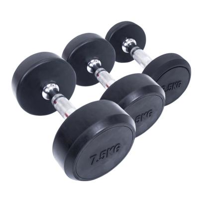 China Dumbbell Gym Fitness Weightlifting Rubber Covered China Wholesale Coated Rubber Black Round Head Dumbbells for sale