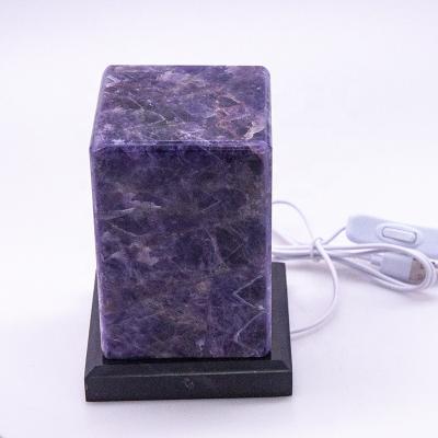 China Natural Amethyst Wood Low Light Purple Fluorite Night Position Lamp Europe Quartz Rainbow Fluorite Crystal Healing Lamp Gifts for sale