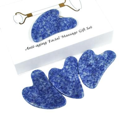 China Body in stock! Natural Stone Shape Plant Finger Shape Blue Jasper Gua Sha Sha Stones Massage Tool for sale