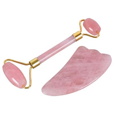 China Hot natural face lift jade massager gua sha set facial beauty and health care rose quartz jade roller for sale