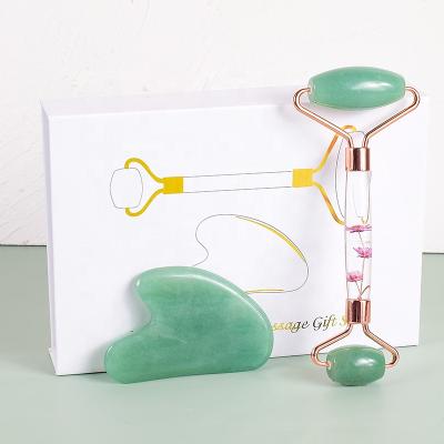 China Facelift maker well done green aventurine bow stem floral jade roller claw finger shape gua sha set for sale