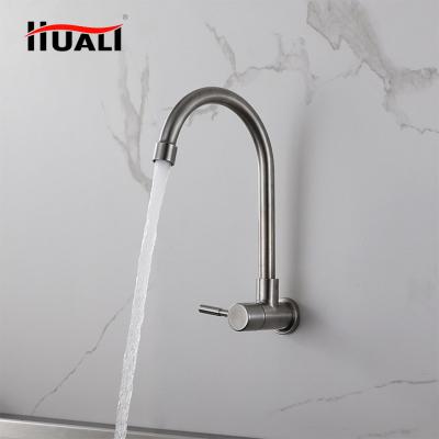 China Single Level Wall Mounted Cold Water Faucet SUS304 Kitchen Rooster Sink Faucets Metered Moving Water Faucet for sale