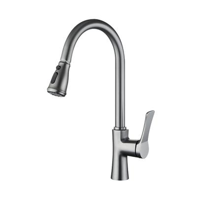 China 2021 Modern Two Way Cast Gray Brass Pull Down Kitchen Faucet Sink Faucet Mixer Pull Down Kitchen Faucet for sale