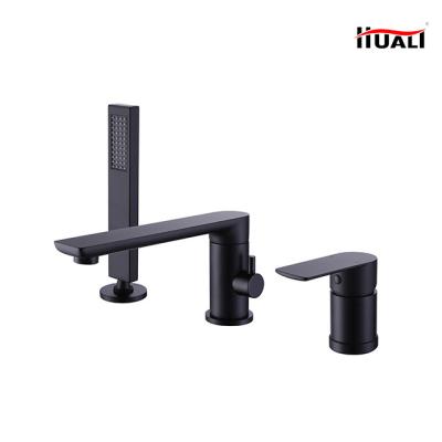 China Aosheng Three Holes Deck Mounted Brass Matt Black Concealed Bathtub Filler Tub Faucet and Shower Mixer Tap Faucet Set for sale