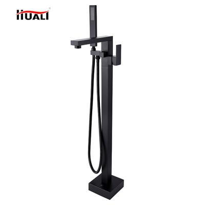 China Without Slide Bar Morden Design Tub Filler Bathroom Matt Black Single Handle Round Outdoor Floor Mounted Tub Faucet Mixer for sale