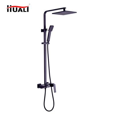 China With European Black Slide Bar Shower Column With Mixer Tap Bathroom Faucet Rain Bath Shower Set for sale