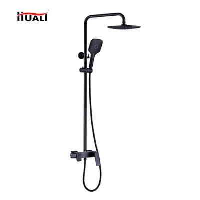 China With Modern Black Slide Bar Rain Faucet Bathroom Fixtures Bath And Shower Set Wall Mounted Shower Faucets for sale