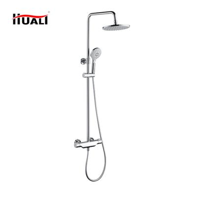 China With High Quality Chrome Brass Shower Faucet New Design Slide Bar Wall Mounted Exposed Rain Shower Mixer Set for sale