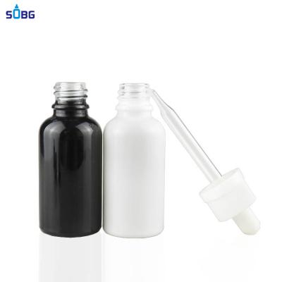 China E liquid packing black white color 1oz dropper bottle e glass liquid packing bottles for sale