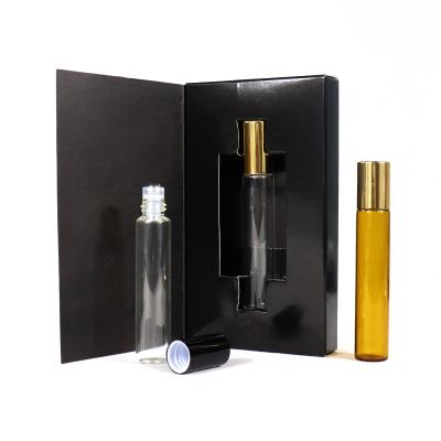 China Hot Sale 5ml 10ml Cosmetic Clear Amber Roller Glass Bottles For Essential Oil With Customized Packaging Box for sale