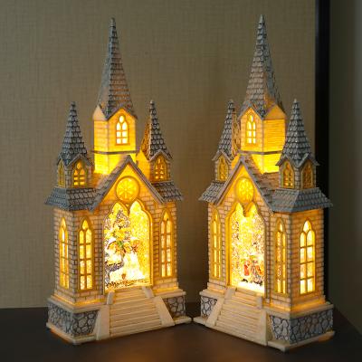 China 2021 Hot Sale Battery+USB+Music Ornament Music Box Religion Church Water Lamp For Christmas Decoration Suppliers for sale