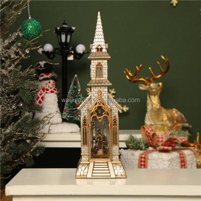 China Gift & Creative Design Decoration Church Retro Shape Water Cycle Snow Stage Lamp Usb Power Supply Nativity Music Lantern for sale