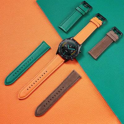 China Fashion. Sport.unisex Quick Release Watch Band Lychee Genuine Leather Watchband For Samsung Galaxy/22mm Speed ​​HuaweiGarmin Watch 20mm for sale