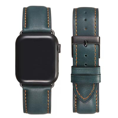 China Fashion ChicQ Oil Waxed Italian Genuine Leather Watchband Apple Watch Band Custom Logo 45mm 7 6 Series for sale