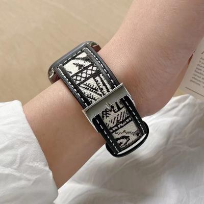 China Fanshion ChicQ New Leopard Nylon Apple Watch 7 Band Series 6 Genuine Leather Custom Logo Smart Watch Strap for sale