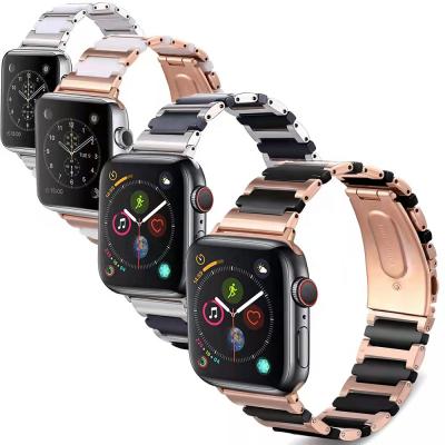 China Fashion ChicQ Designer Luxury Rose Gold Stainless Steel Metal New Ceramic Watch Strap Sublimation Apple Watch Series 7 6 I Watch for sale