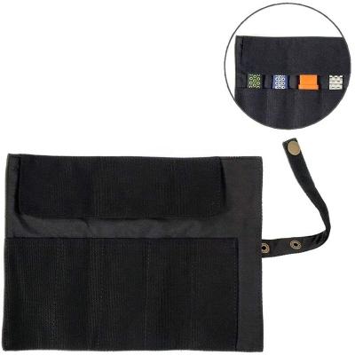 China Canvas Watch Band Pouch NATO Strap Canvas Fabric Roll Up Bag Travel Storage Tote Watch Case with 5 Slots for sale